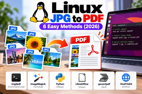 Linux JPG to PDF: convert images to PDF using img2pdf, ImageMagick, Python, LibreOffice, gscan2pdf and OneFileKit.